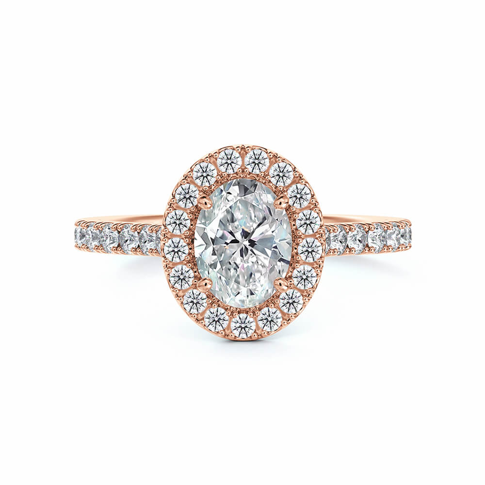 Oval Halo Moissanite Pave Gold Engagement Ring - Image 6