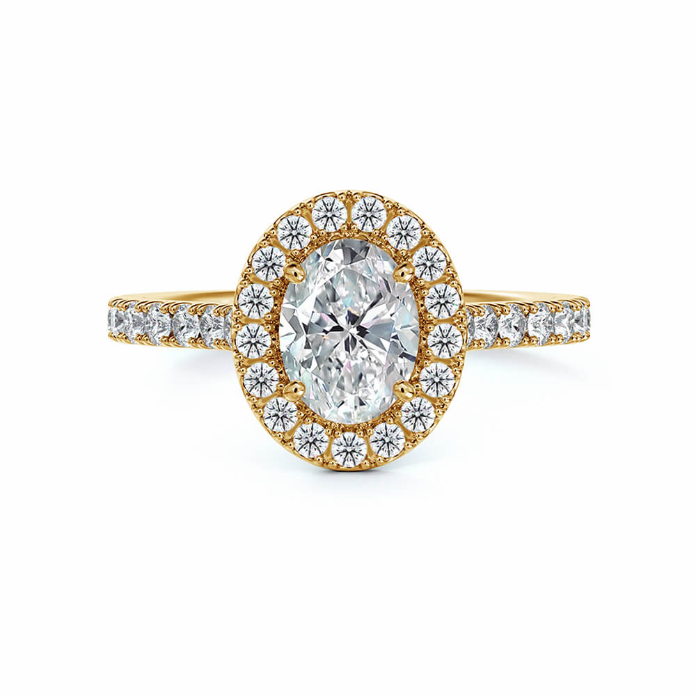 Oval Halo Moissanite Pave Gold Engagement Ring - Image 7