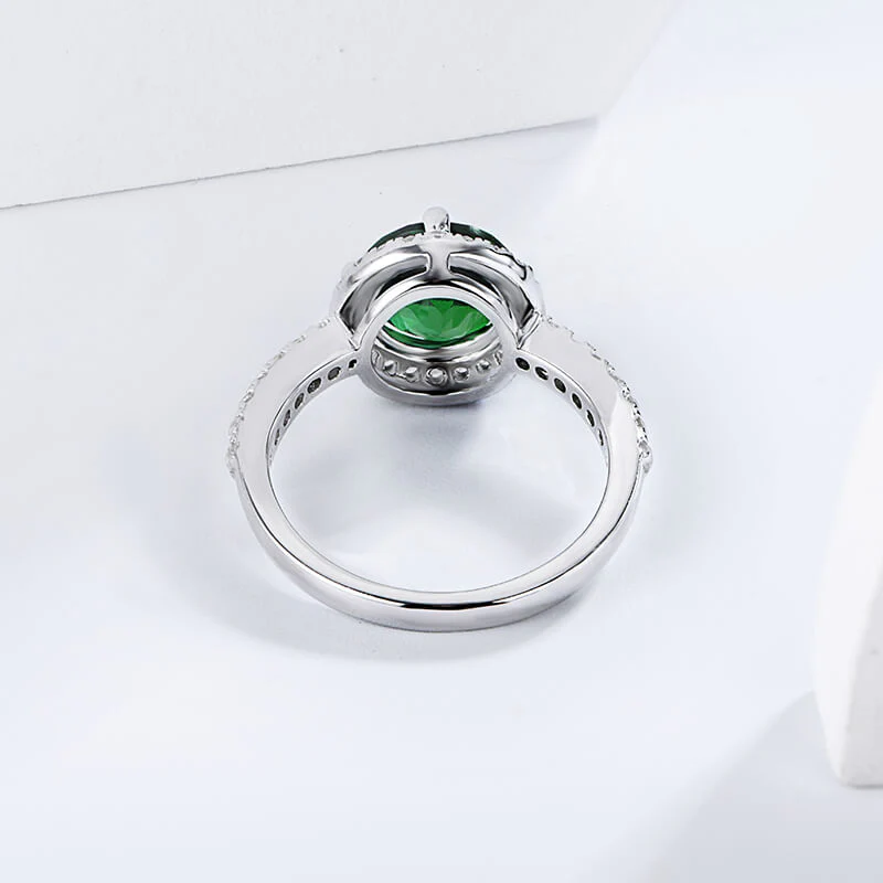 Oval Lab-Created Emerald Split Shank Pave Sterling Silver Ring - Image 5