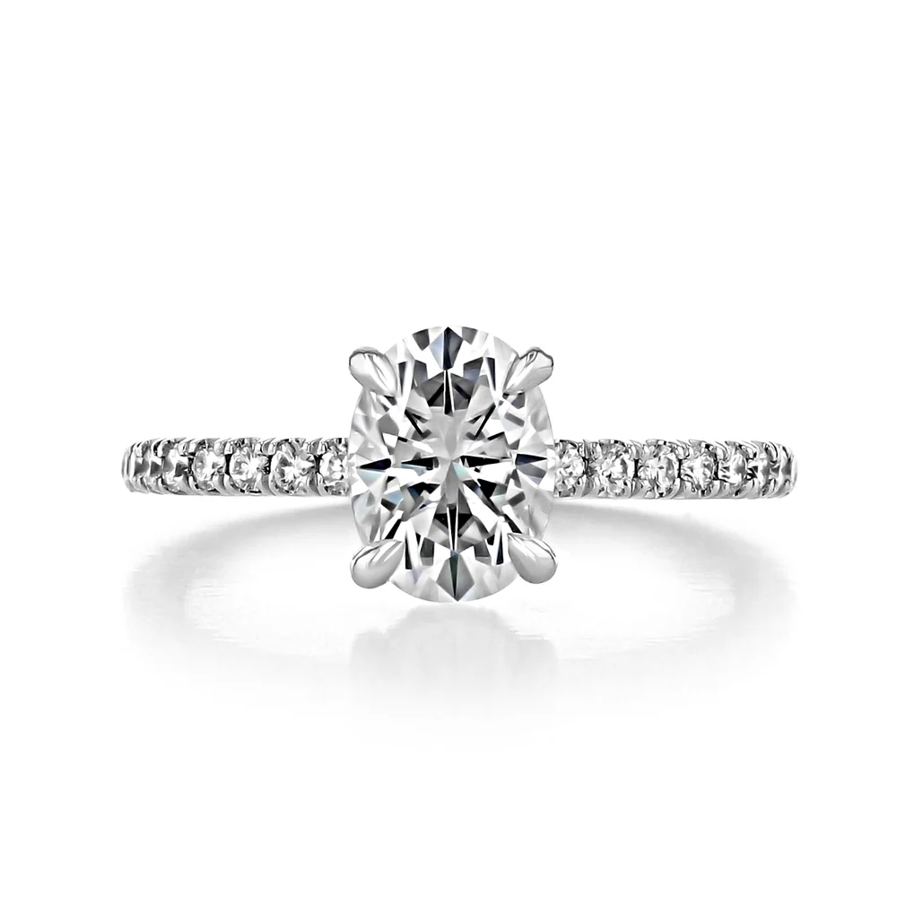 Hidden Halo Oval Moissanite Micro-Pave Gold Engagement Ring - Image 2