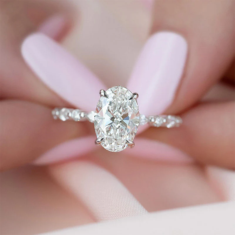 Oval Moissanite With Marquise Accents Engagement Ring - Image 3
