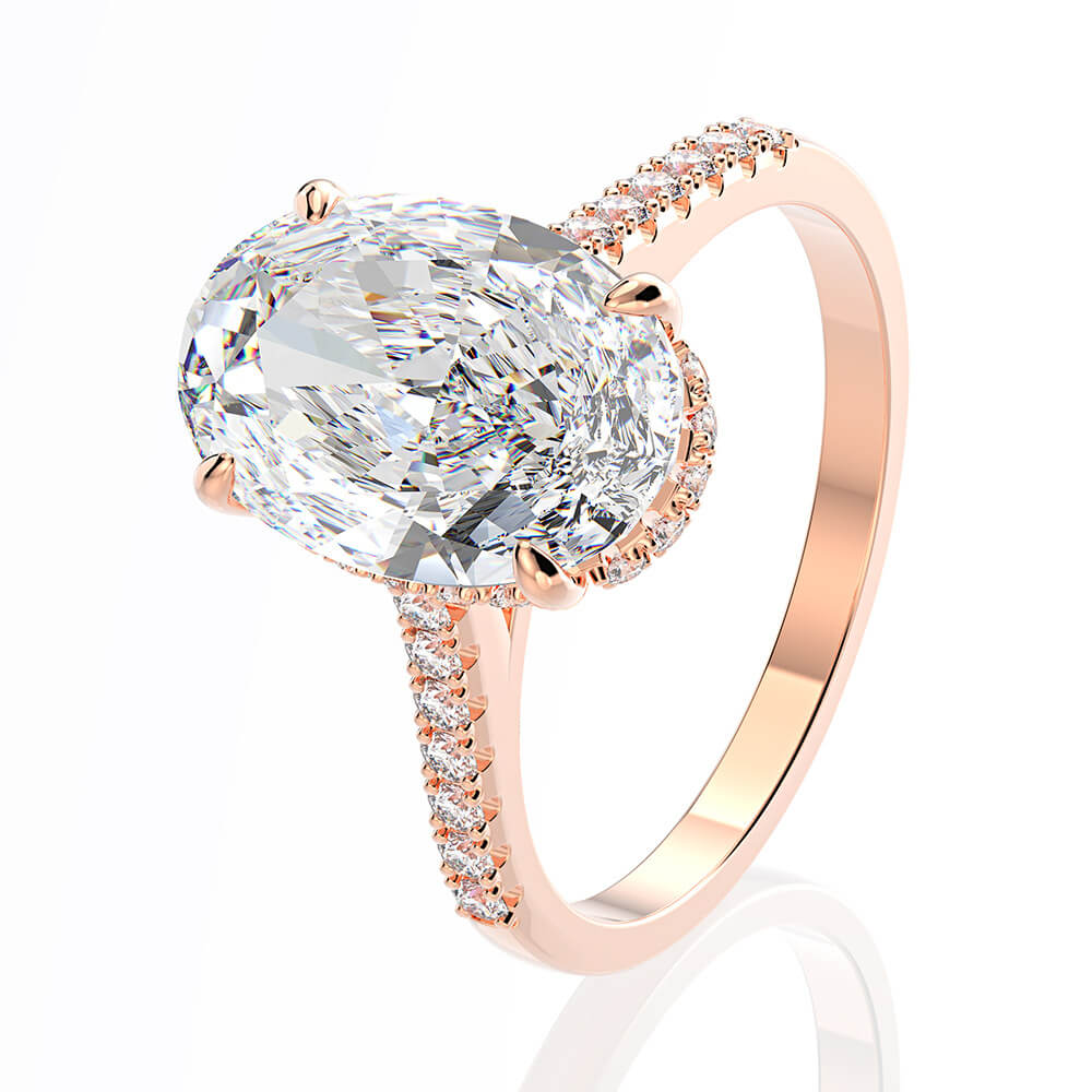 Oval White Sapphire Bridal Pave Sterling Silver Ring Set - Image 4