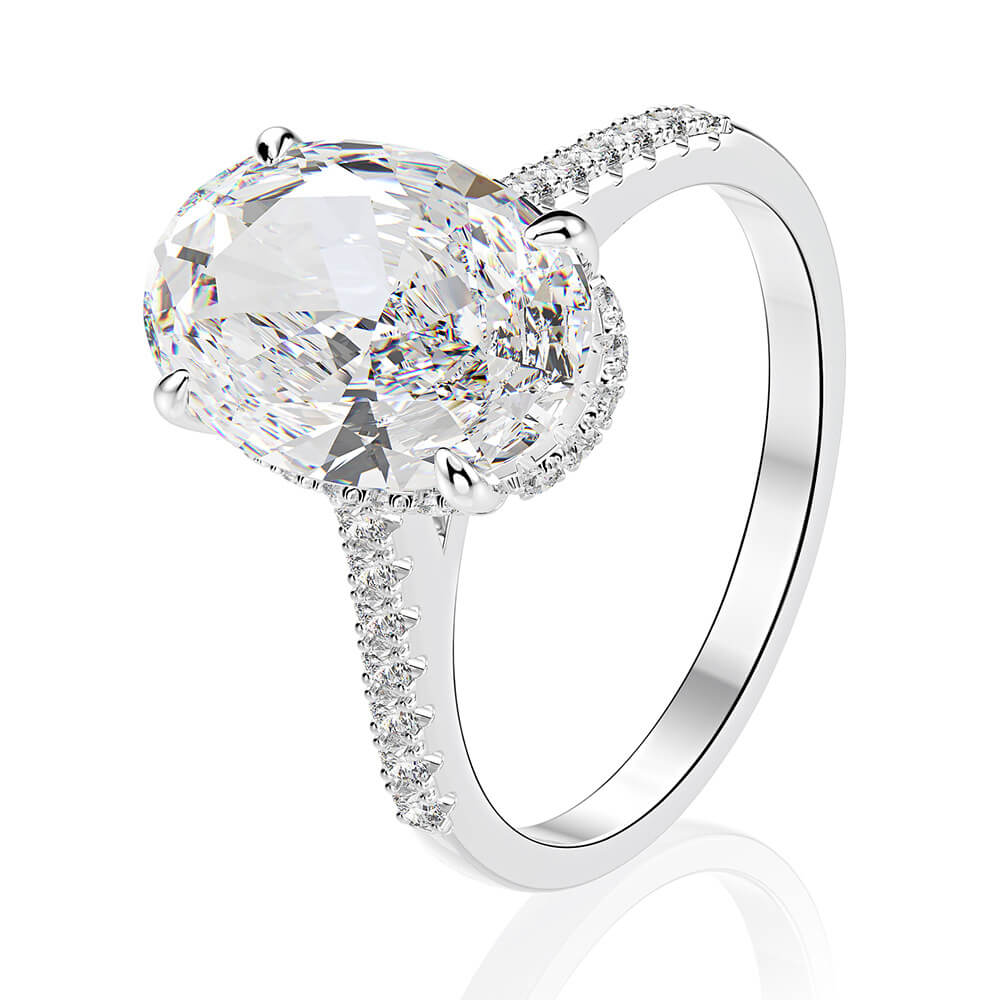 Oval White Sapphire Bridal Pave Sterling Silver Ring Set - Image 9