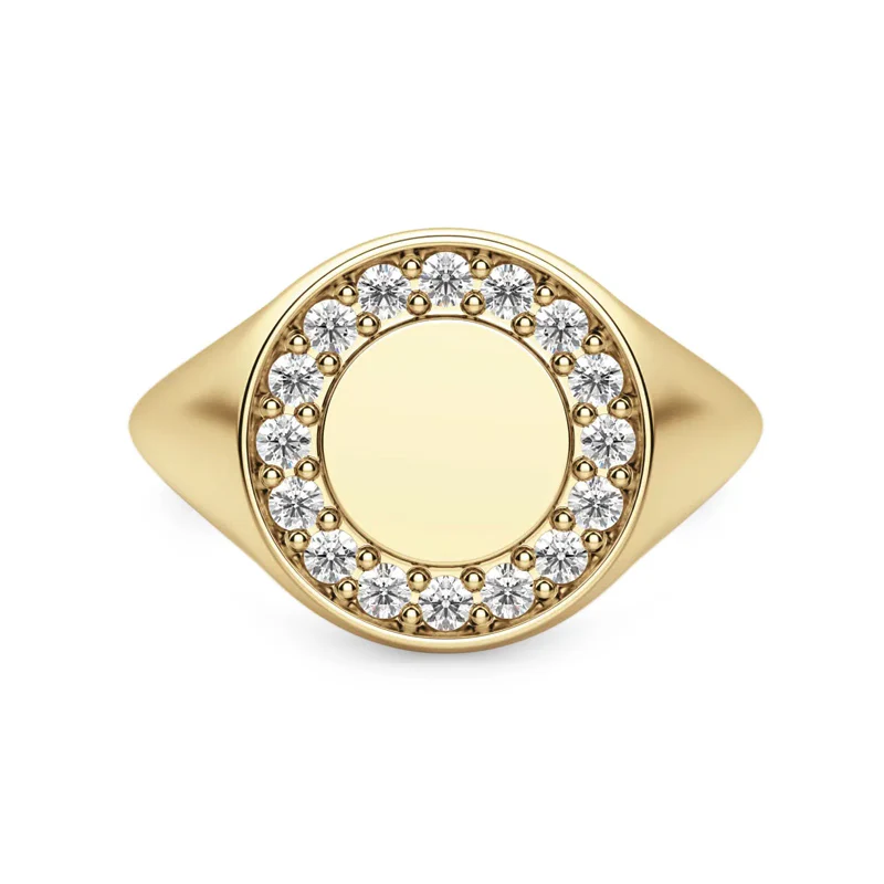 Pave Circle Signet Moissanite Engagement Ring