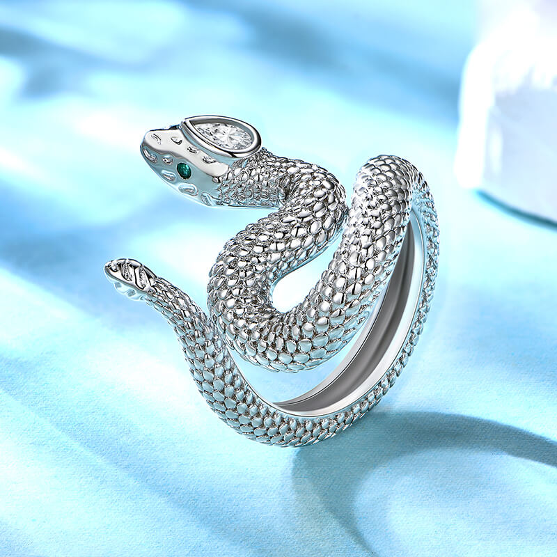 Pear Bezel Moissanite Snake Shape Wedding Band Ring - Image 3