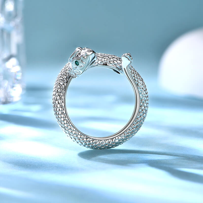 Pear Bezel Moissanite Snake Shape Wedding Band Ring - Image 5