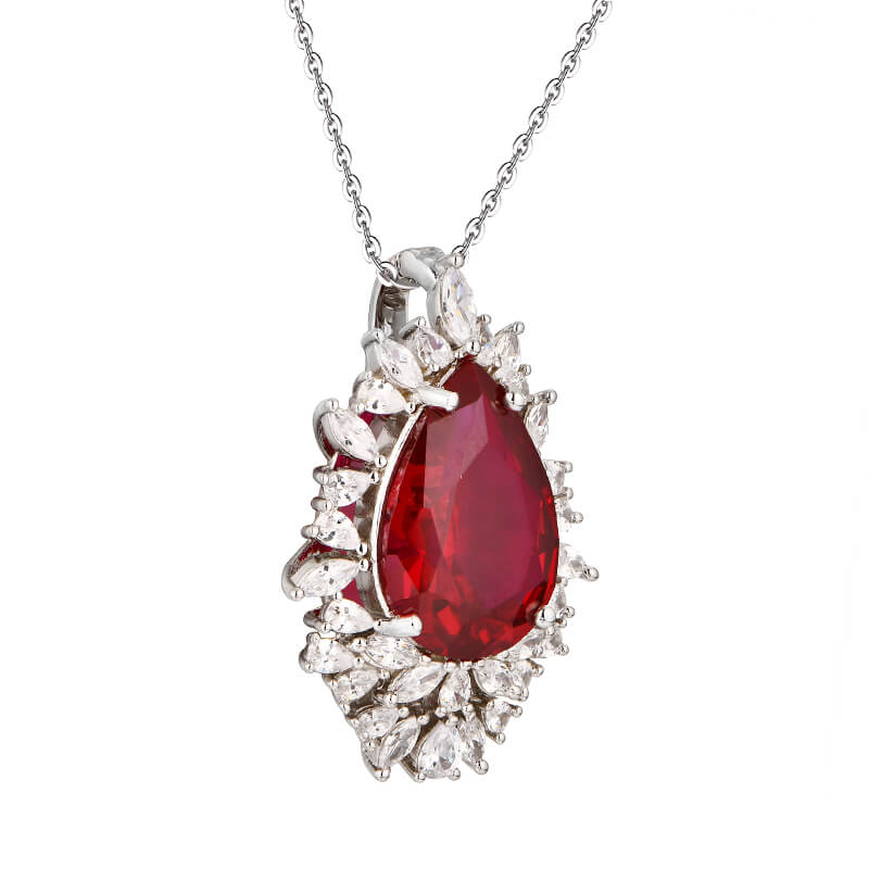 Pear Cut Ruby Cluster Sterling Silver Necklace - Image 2