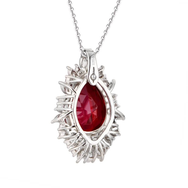 Pear Cut Ruby Cluster Sterling Silver Necklace - Image 3