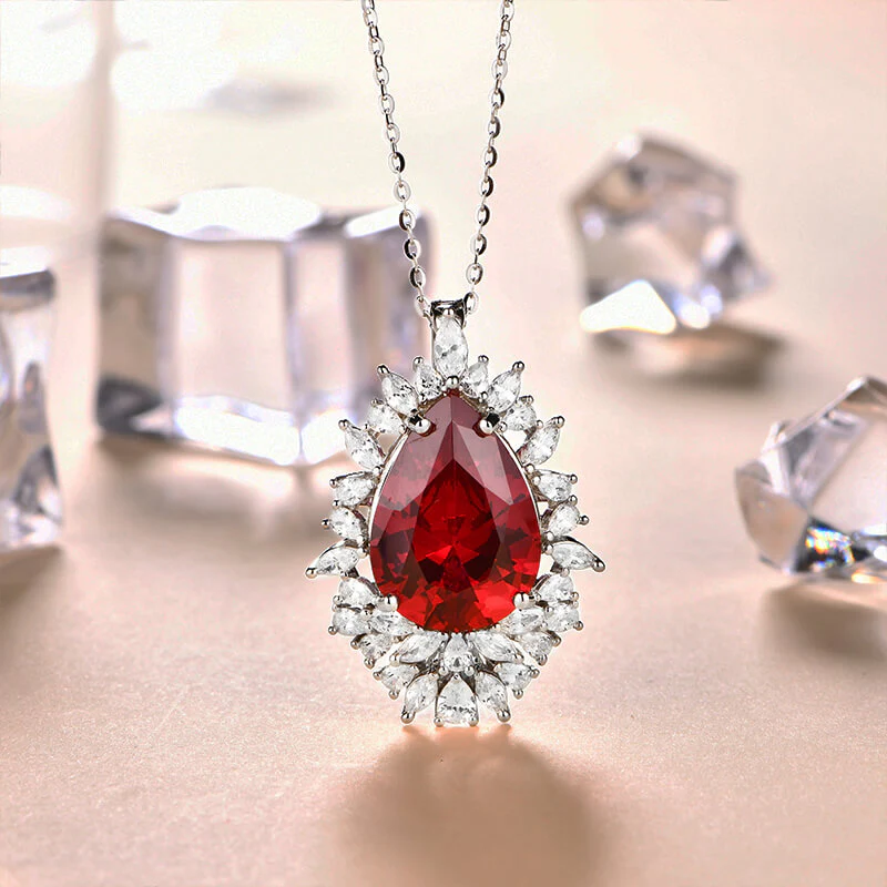 Pear Cut Ruby Cluster Sterling Silver Necklace - Image 5