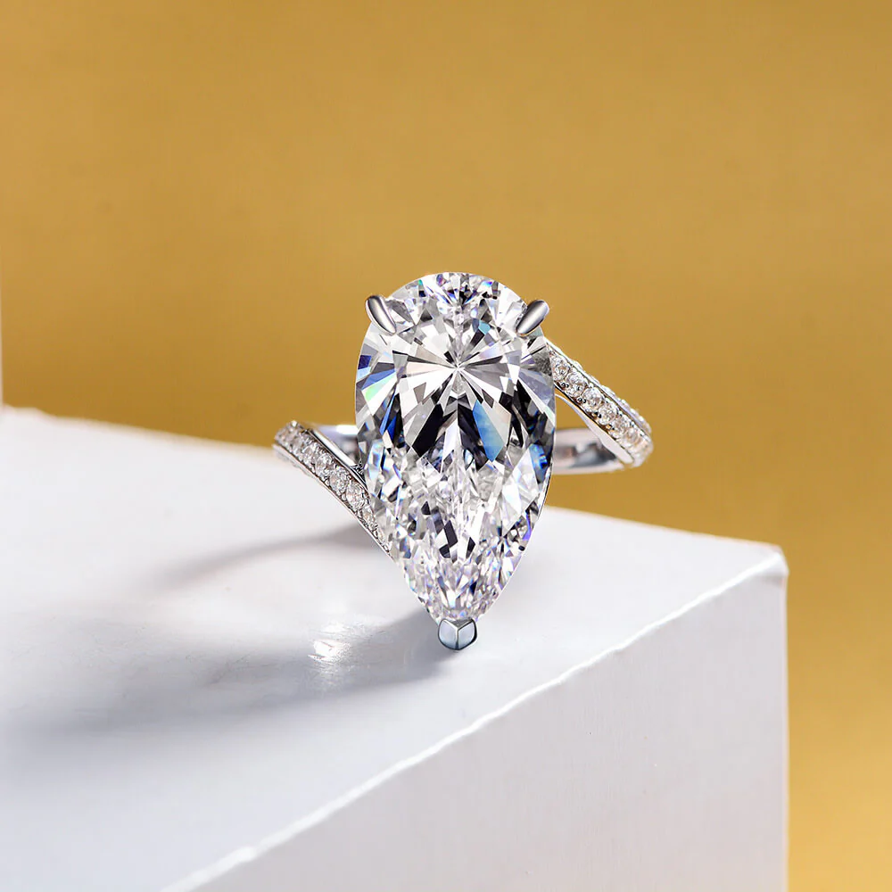 Pear White Sapphire Bypass Pave Sterling Silver Ring - Image 2