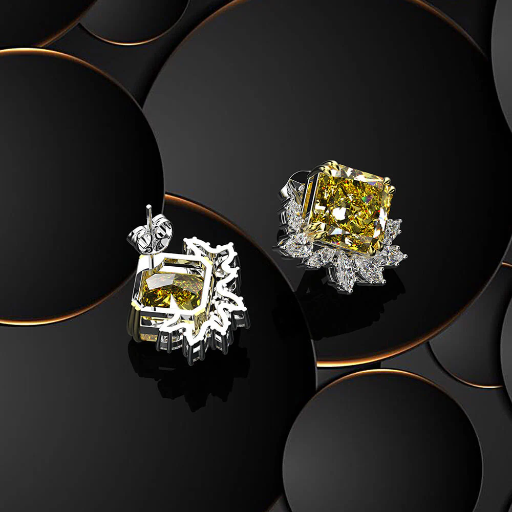 Princess-Cut Lab-Sapphire Cluster Sterling Silver Stud Earrings - Image 5