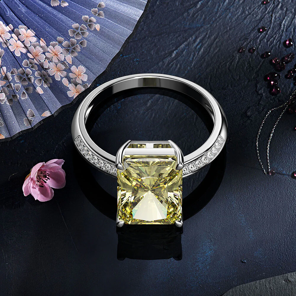Radiant Cut Side Stone Four Prong Sterling Silver Ring - Image 7
