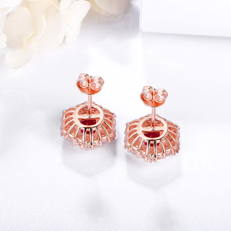 Halo Radiant Cut Ruby Sterling Silver Stud Earrings - Image 6