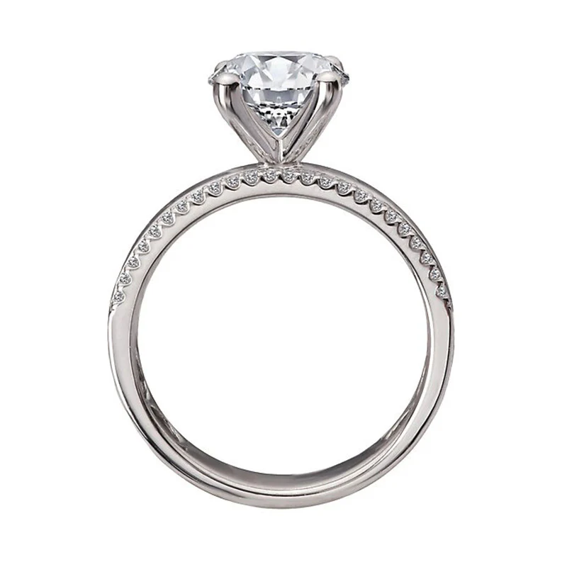 Round Moissanite Double Row Pave Wide Engagement Ring - Image 3