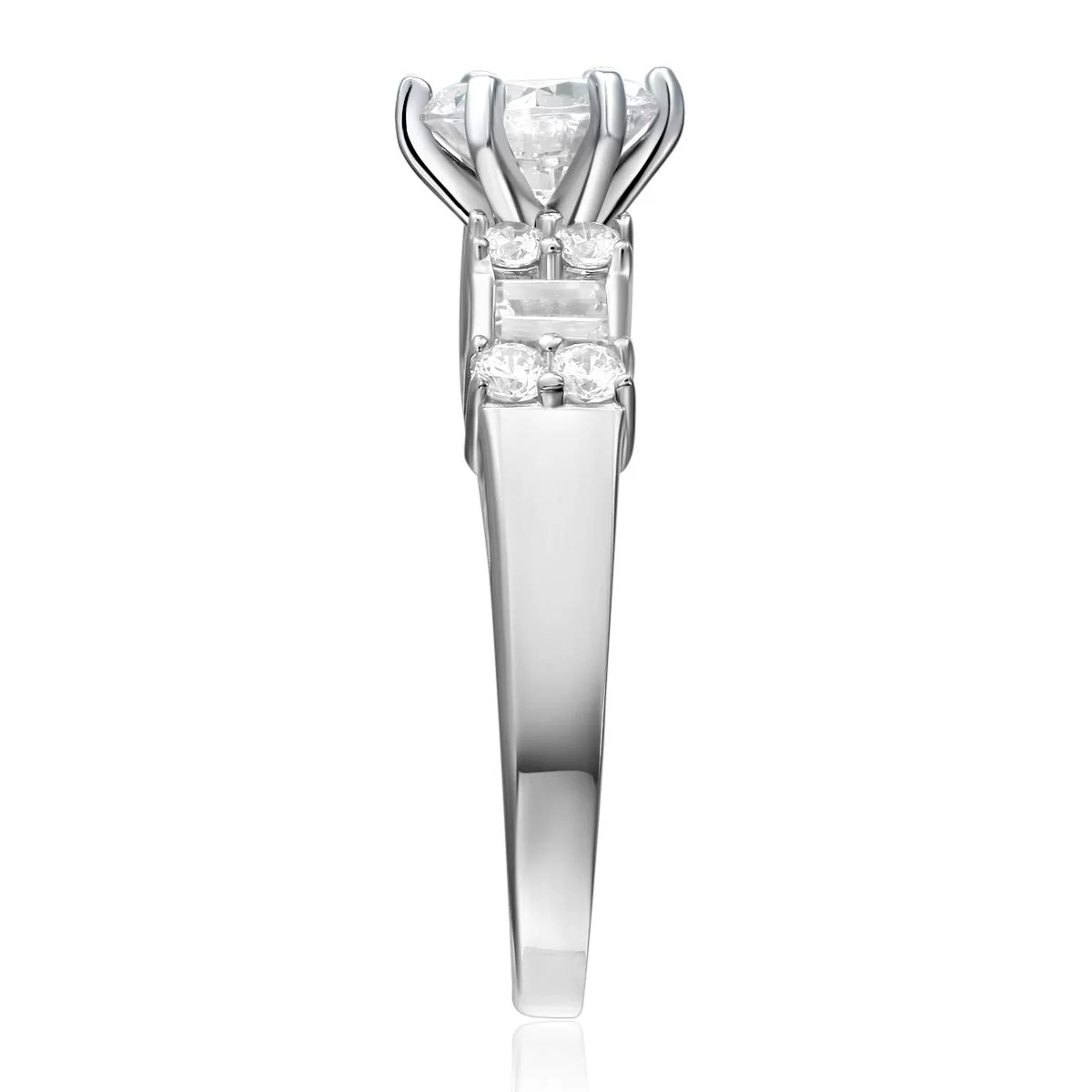 Round Moissanite Emerald-Cut Side Stone Engagement Ring - Image 3