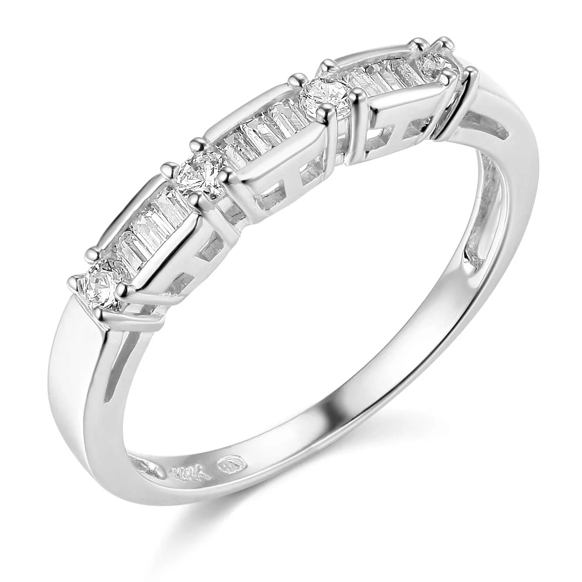 Round Moissanite Emerald-Cut Side Stone Engagement Ring - Image 6
