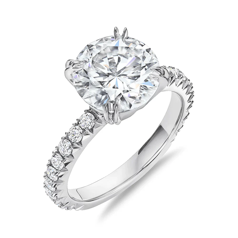Round Moissanite Pavé Accents Engagement Ring - Image 2