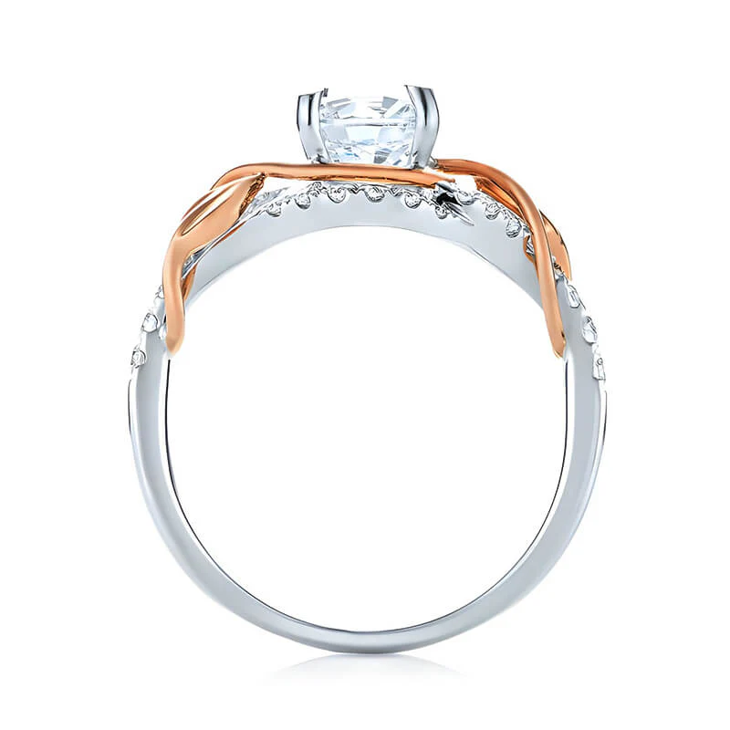 Round Moissanite Intertwined Rose Gold Leaves Pave Engagement Ring - Image 4