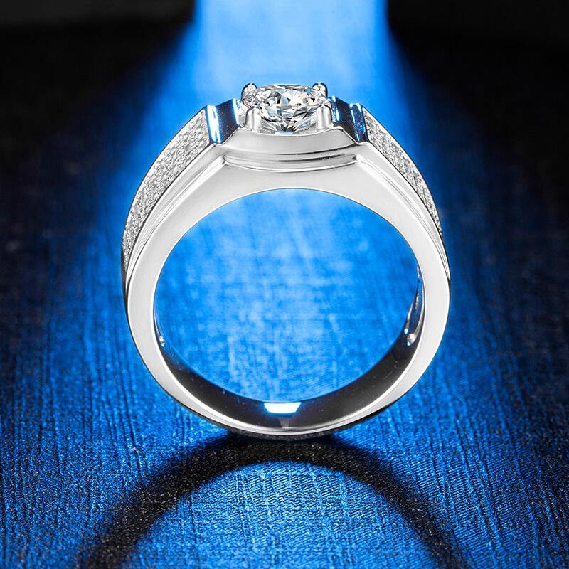 Round Moissanite Luxury Sterling Silver Wedding Ring For Men - Image 6