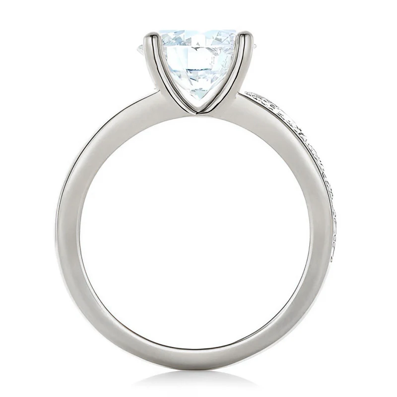Round Moissanite Offset Side Stone Row Engagement Ring - Image 5