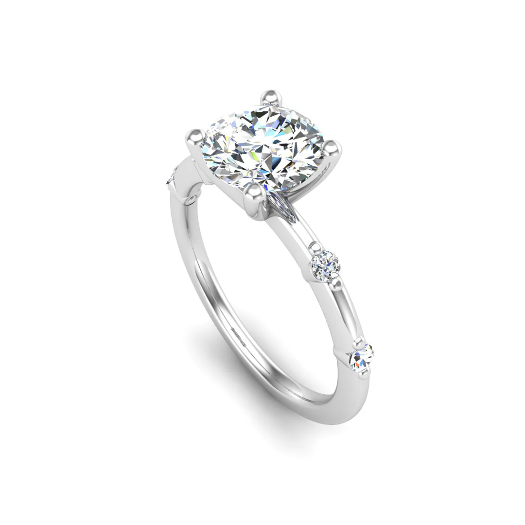 Round Moissanite Sleek Accents Engagement Ring - Image 2
