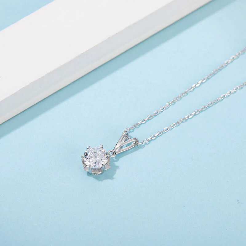Solitaire Round Moissanite Snowflake Sterling Silver Necklace Pendant - Image 4