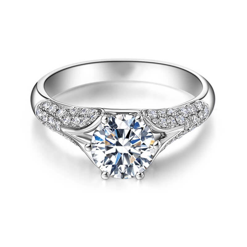 Round Moissanite Split Shank Pave Engagement Ring - Image 2