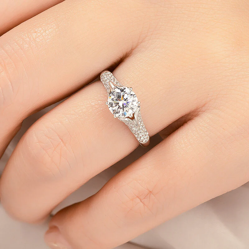 Round Moissanite Split Shank Pave Engagement Ring - Image 5