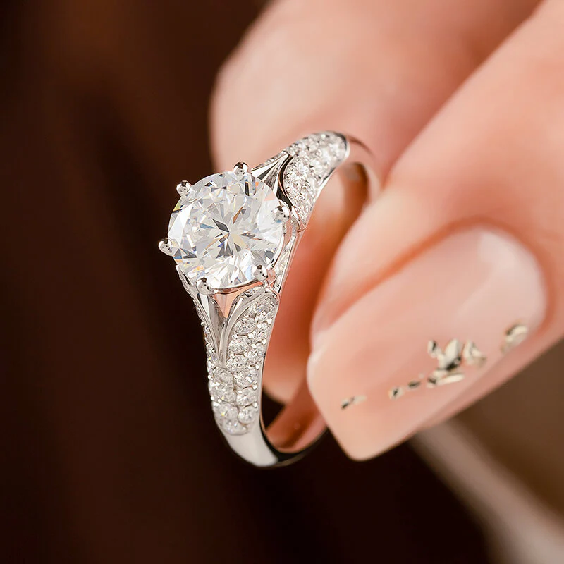 Round Moissanite Split Shank Pave Engagement Ring - Image 7