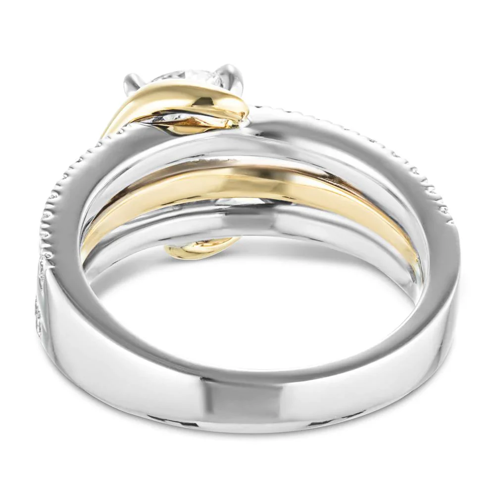 Round Moissanite Two Tone Vine Split Shank Pave Engagement Ring - Image 4