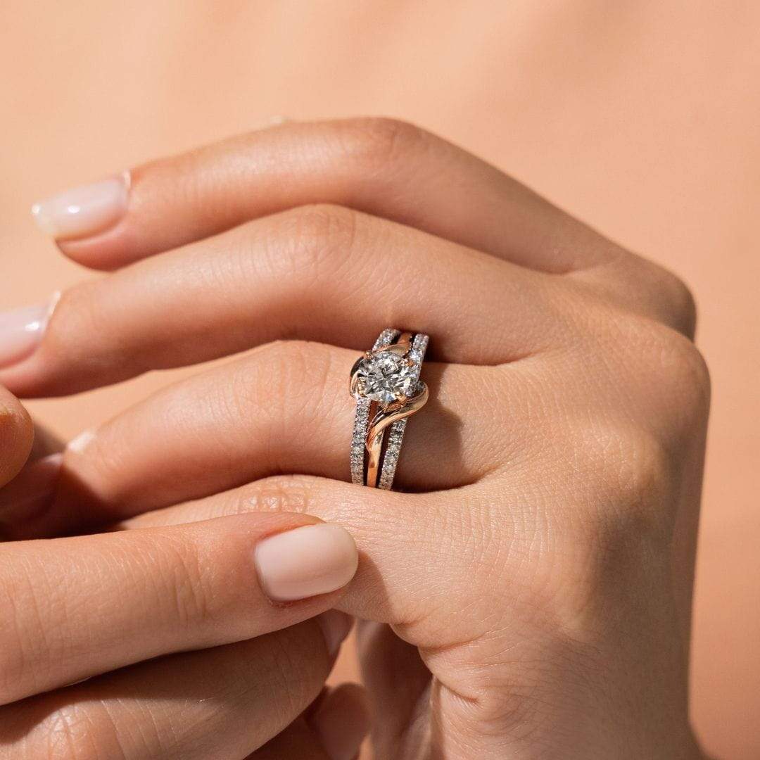 Round Moissanite Two Tone Vine Split Shank Pave Engagement Ring - Image 5