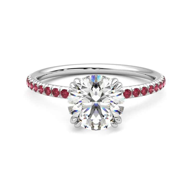 Round Moissanite With Ruby Pave Engagement Ring