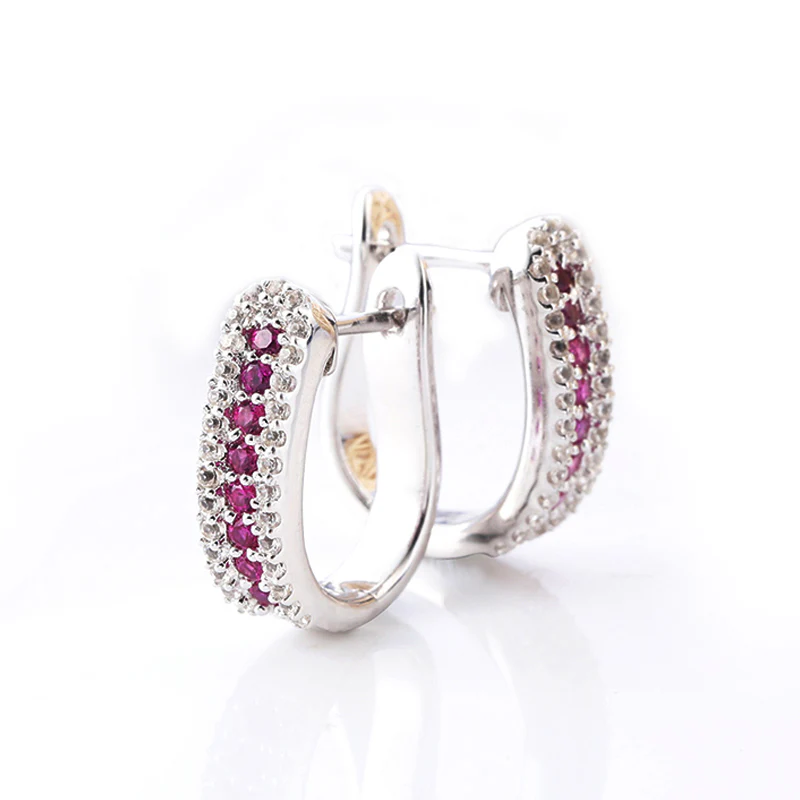 Round Ruby Sterling Silver Hoop Earrings