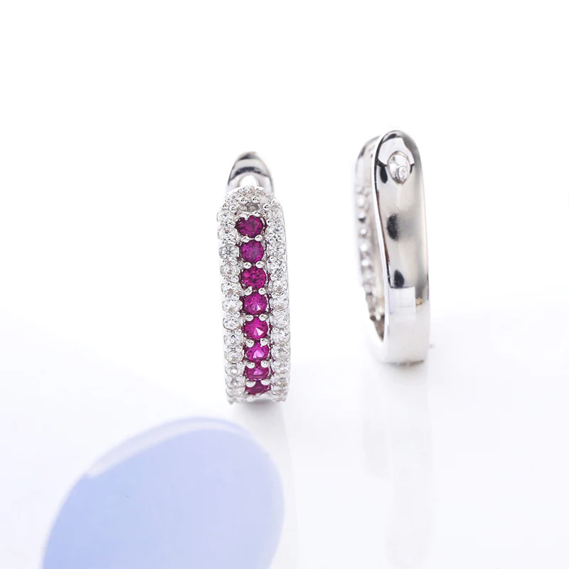 Round Ruby Sterling Silver Hoop Earrings - Image 4