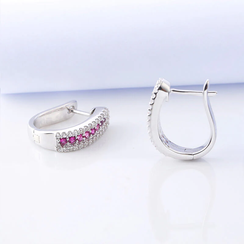 Round Ruby Sterling Silver Hoop Earrings - Image 5