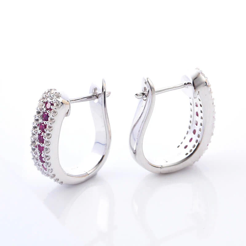 Round Ruby Sterling Silver Hoop Earrings - Image 6