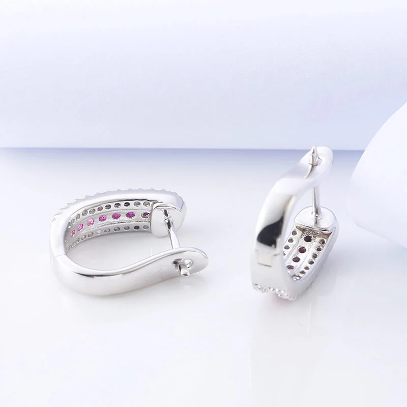 Round Ruby Sterling Silver Hoop Earrings - Image 7