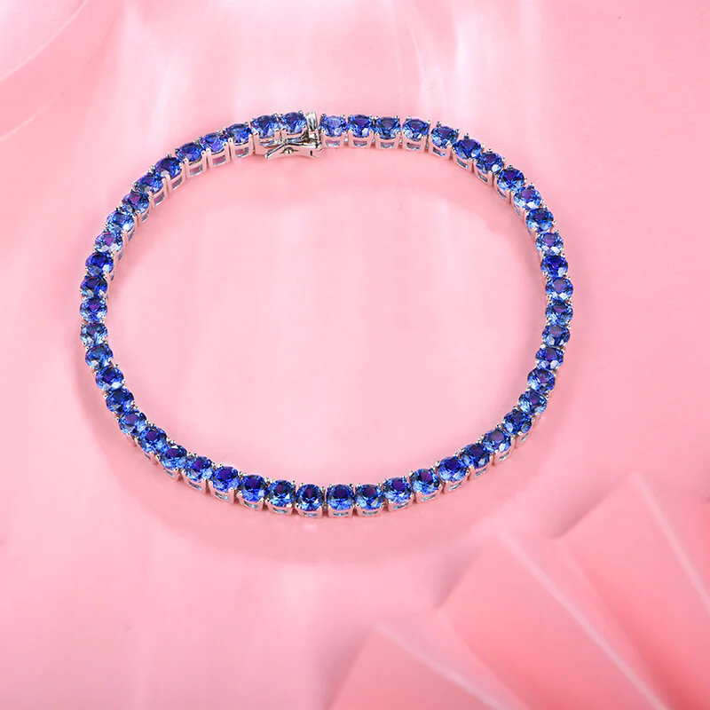 Round Sapphire Tennis Bracelet In Sterling Silver - Image 2