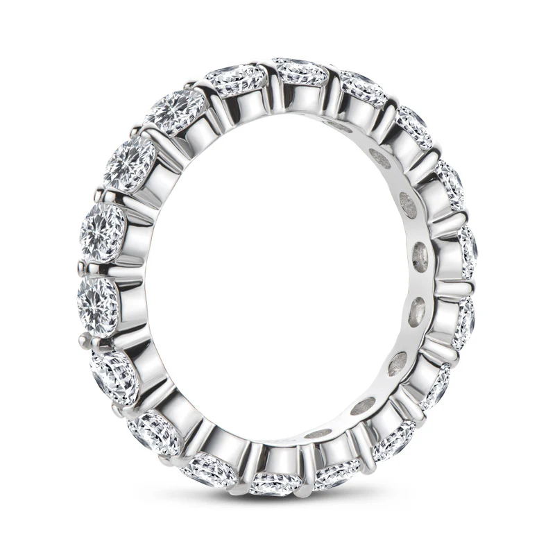 Round Sona Diamond Sterling Silver Wedding Band Eternity Ring - Image 3