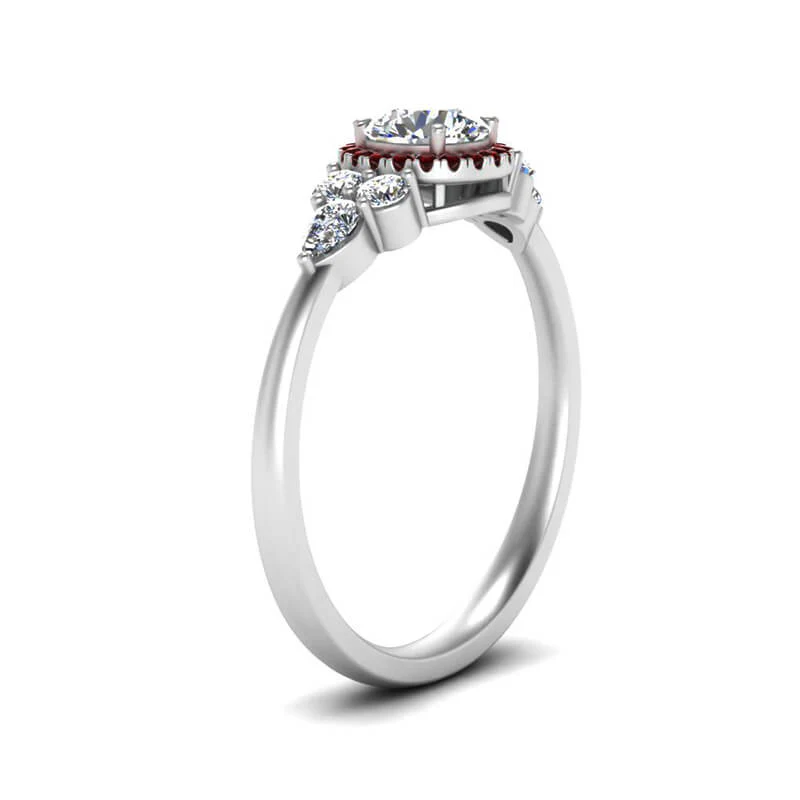 Ruby Halo Moissanite Cluster Side Stone Engagement Ring - Image 3