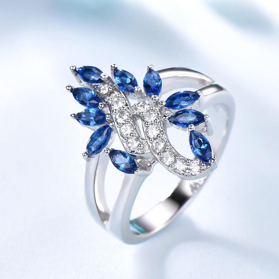 Sapphire Cocktail Flower Sterling Silver Ring - Image 2