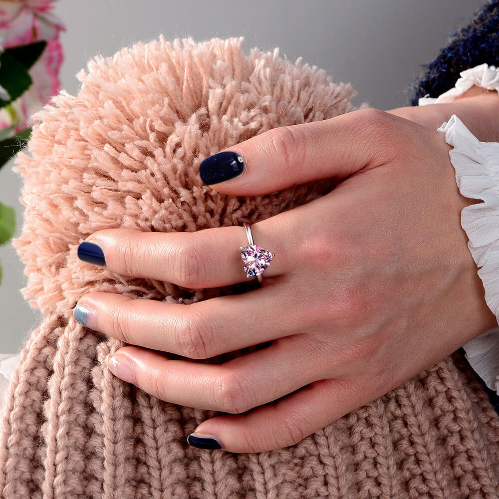 Solitaire Heart Cut Sapphire Sterling Silver Ring - Image 6