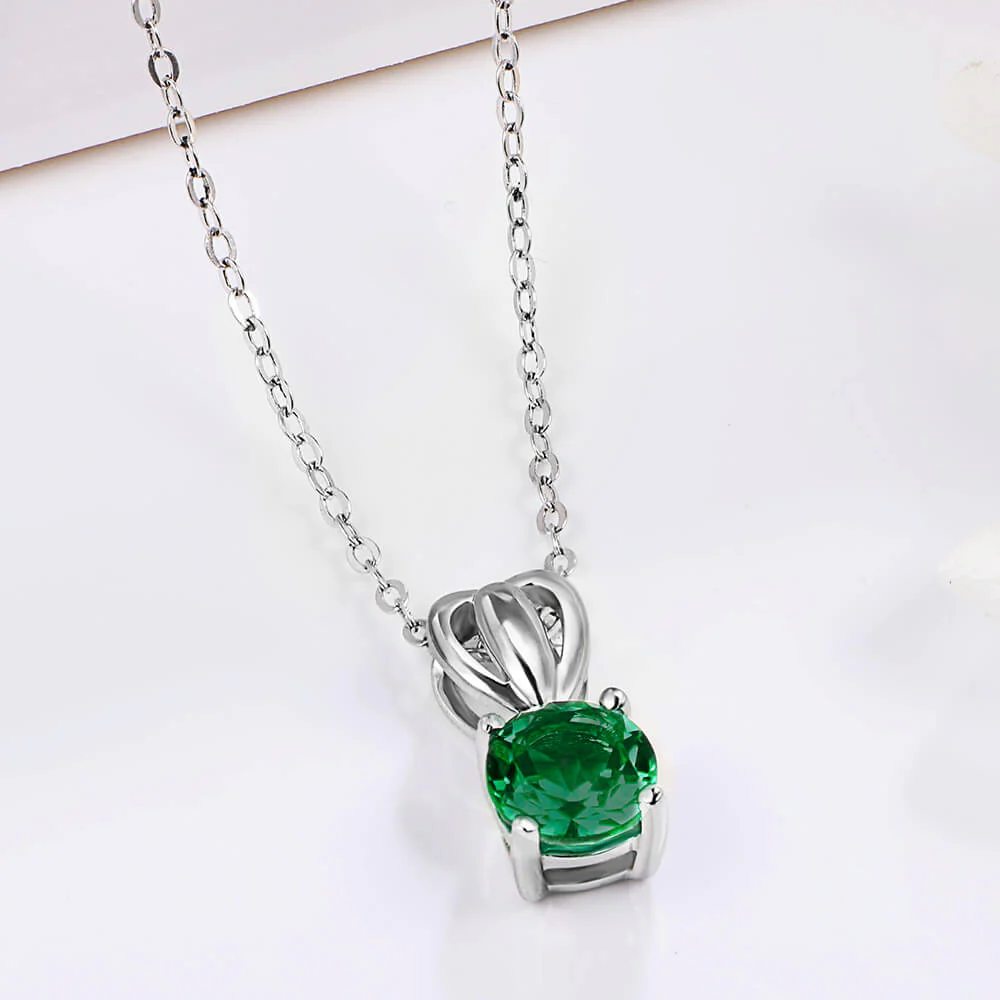 Solitaire Lab-Created Emerald Sterling Silver Necklace Pendant - Image 3