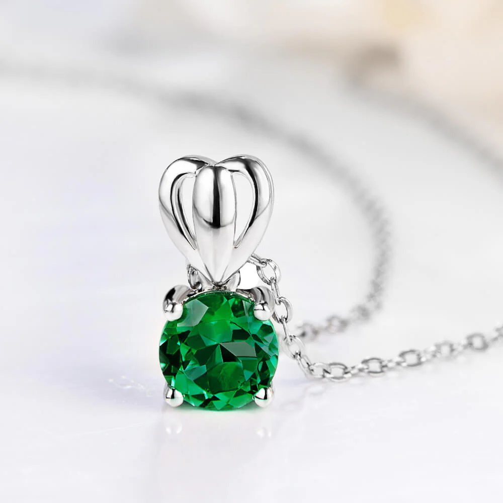 Solitaire Lab-Created Emerald Sterling Silver Necklace Pendant - Image 4
