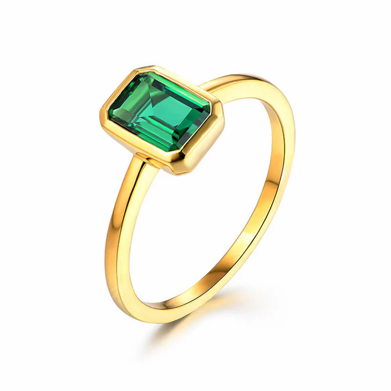 Solitaire Lab Emerald Bezel Sterling Silver Ring