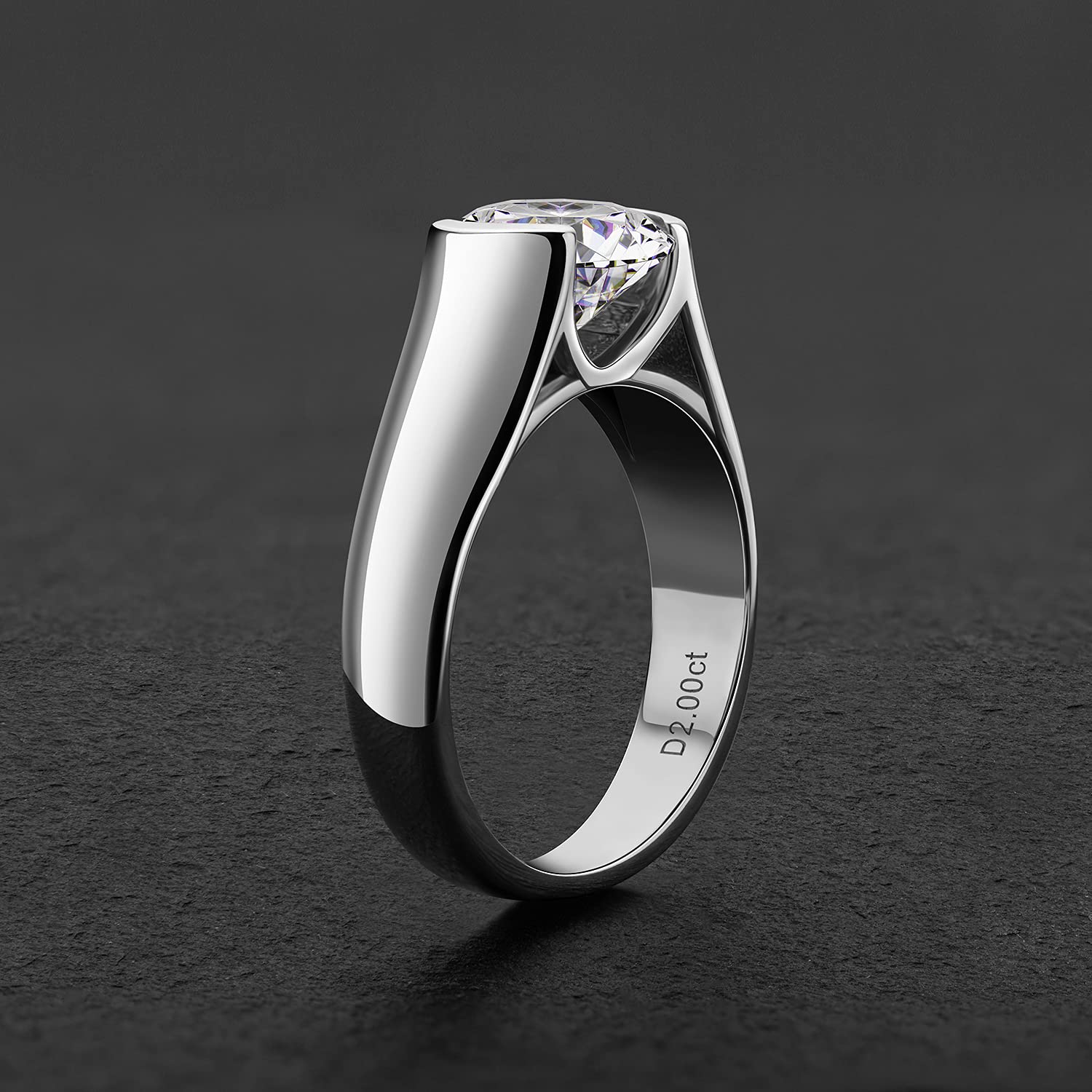 Solitaire Moissanite Half Bezel Set Sterling Silver Engagement Ring - Image 4