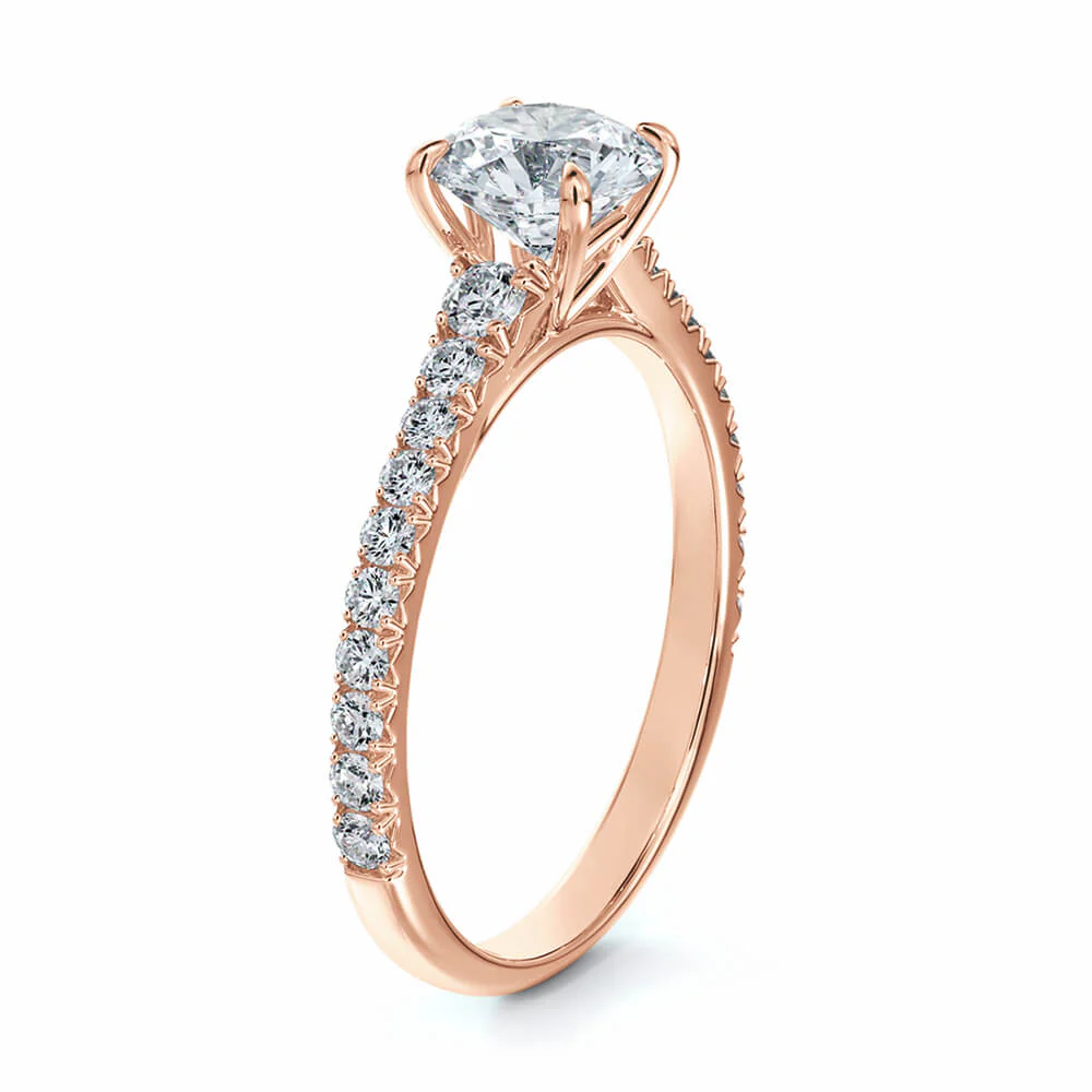 Solitaire Round Moissanite Pave Gold Engagement Ring - Image 8