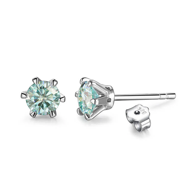 Solitaire Moissanite Six Prong Sterling Silver Stud Earrings - Image 15