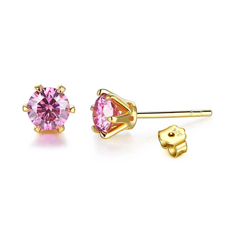 Solitaire Moissanite Six Prong Sterling Silver Stud Earrings - Image 2