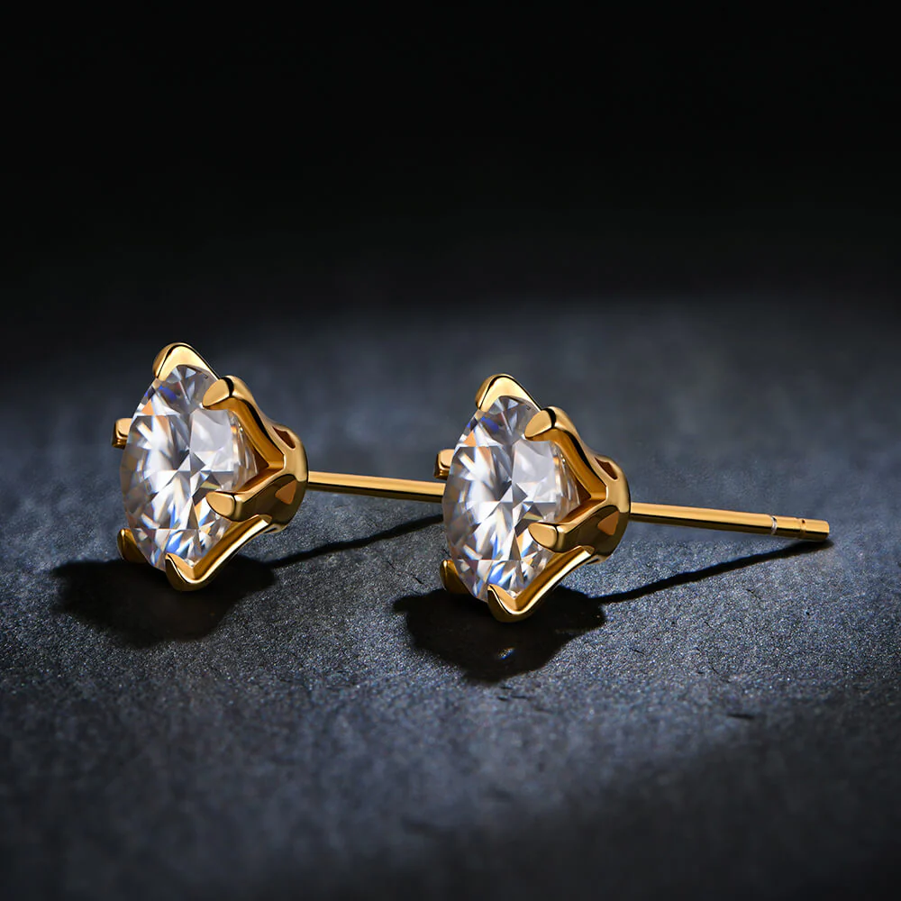 Solitaire Moissanite Six Prong Sterling Silver Stud Earrings - Image 3
